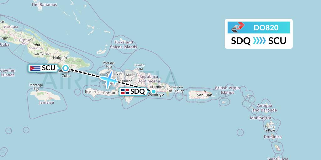 DO820 Sky High Aviation Flight Map: Santo Domingo to Santiago de Cuba