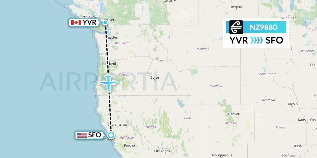 NZ9880 Air New Zealand Flight Map: Vancouver to San Francisco