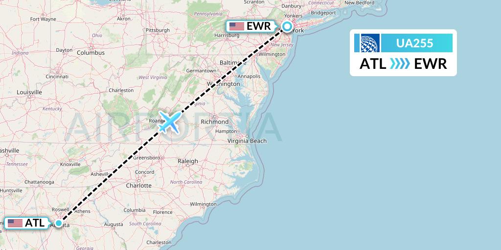 UA255 United Airlines Flight Map: Atlanta to New York