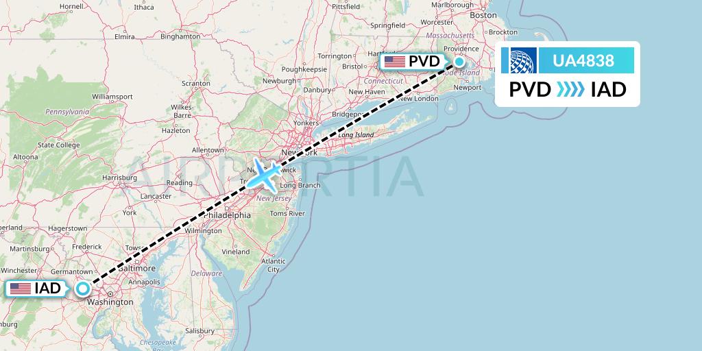 UA4838 United Airlines Flight Map: Providence to Washington