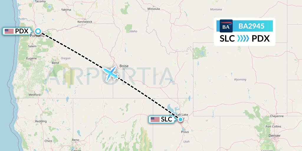 BA2945 British Airways Flight Map: Salt Lake City to Portland