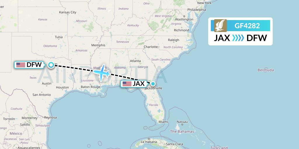 GF4282 Gulf Air Flight Map: Jacksonville to Dallas