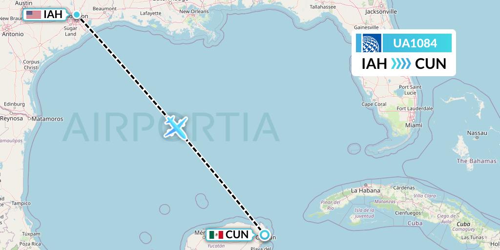 UA1084 United Airlines Flight Map: Houston to Cancun