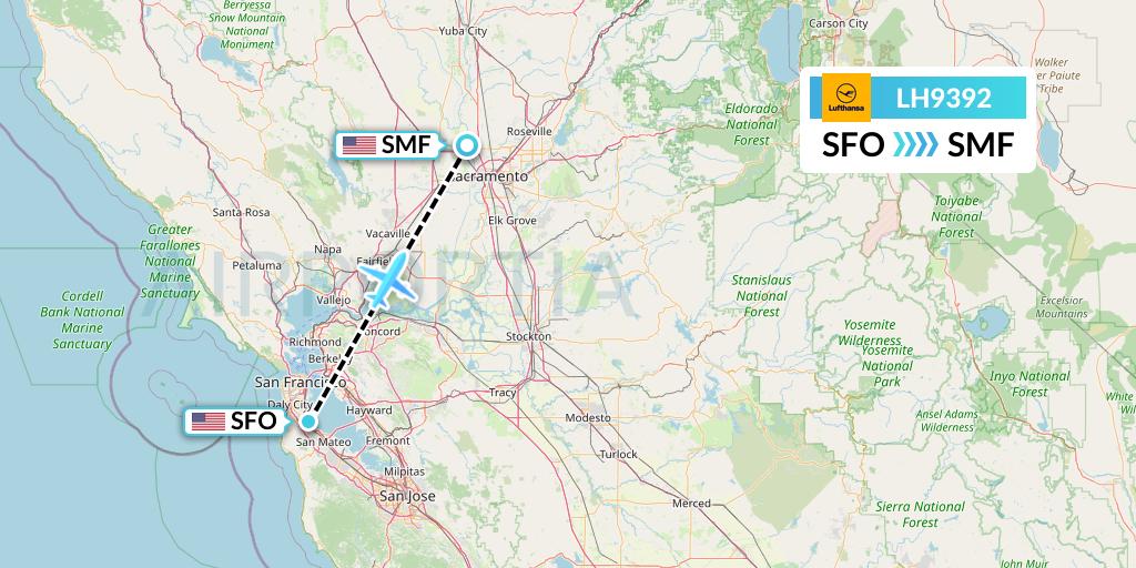LH9392 Lufthansa Flight Map: San Francisco to Sacramento