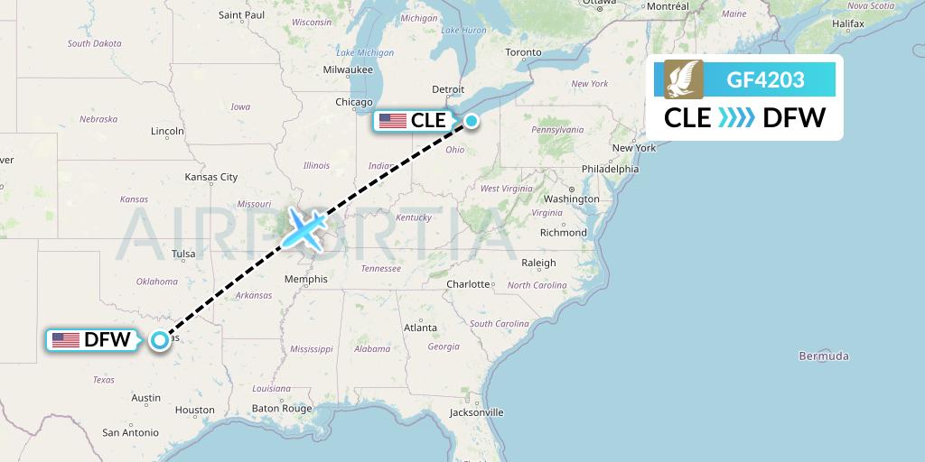 GF4203 Gulf Air Flight Map: Cleveland to Dallas