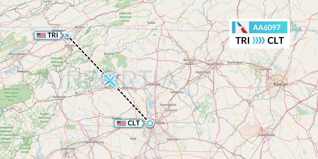 AA6097 American Airlines Flight Map: Blountville to Charlotte