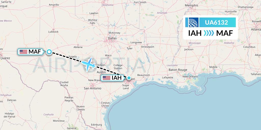 UA6132 United Airlines Flight Map: Houston to Midland