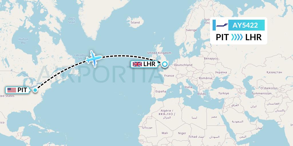 AY5422 Finnair Flight Map: Pittsburgh to London