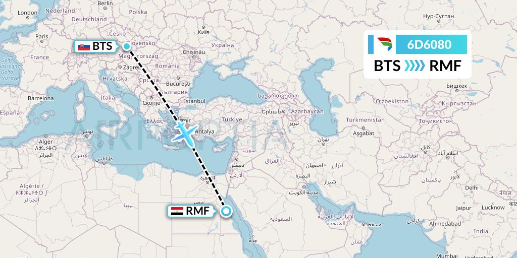 6D6080 Travel Service Slovakia Flight Map: Bratislava to Marsa Alam