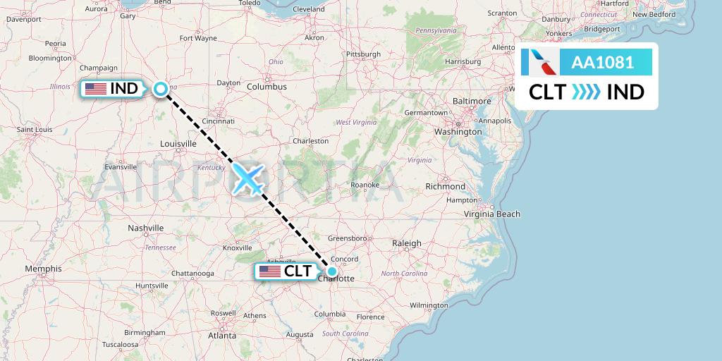 AA1081 American Airlines Flight Map: Charlotte to Indianapolis