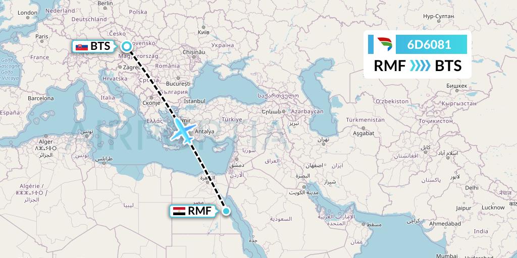 6D6081 Travel Service Slovakia Flight Map: Marsa Alam to Bratislava