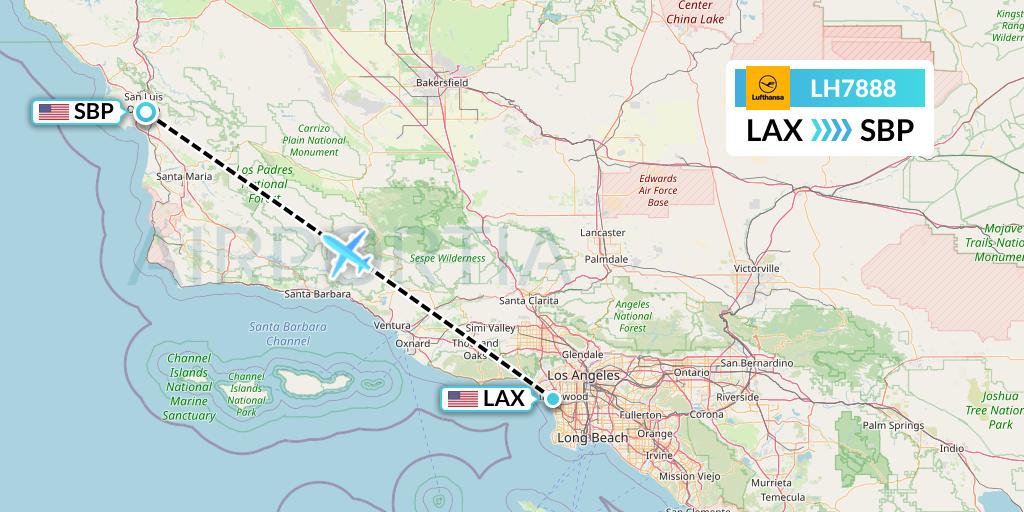 LH7888 Lufthansa Flight Map: Los Angeles to San Luis Obispo