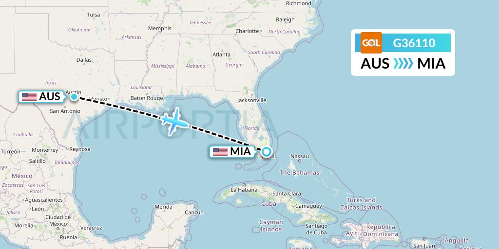 G36110 GOL Transportes Aeros Flight Map: Austin to Miami
