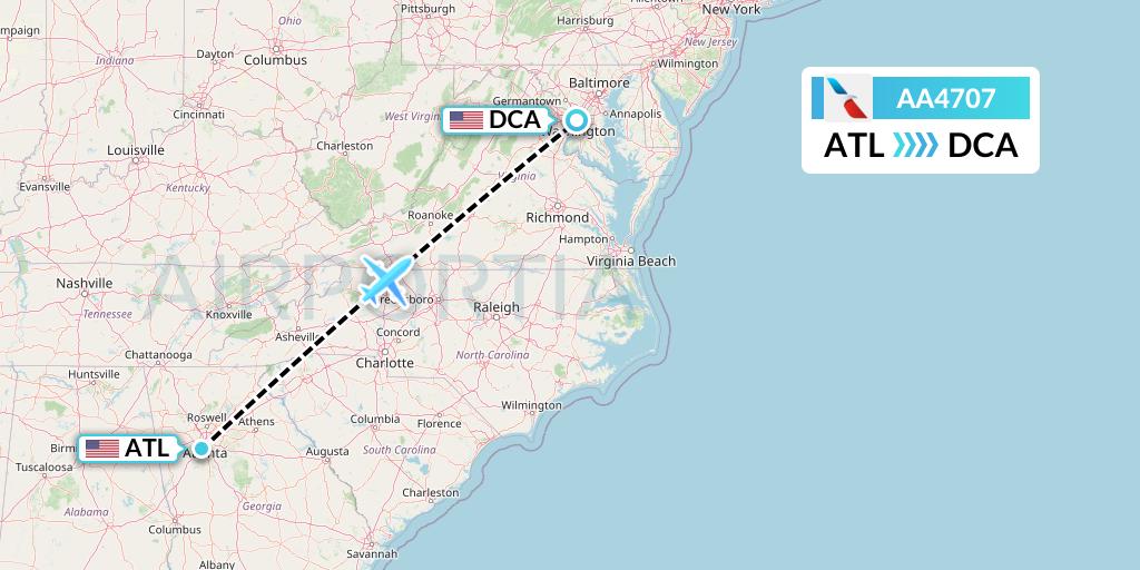 AA4707 American Airlines Flight Map: Atlanta to Washington