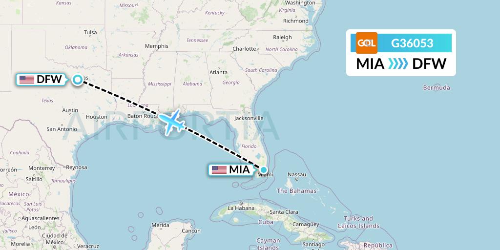G36053 GOL Transportes Aeros Flight Map: Miami to Dallas