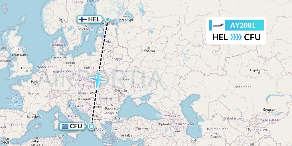 AY2081 Finnair Flight Map: Helsinki to Corfu
