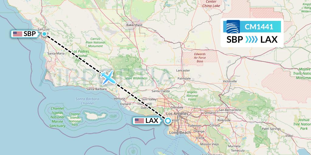CM1441 Copa Airlines Flight Map: San Luis Obispo to Los Angeles