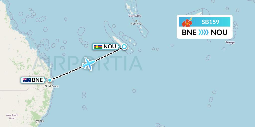 SB159 Aircalin Flight Map: Brisbane to Noumea