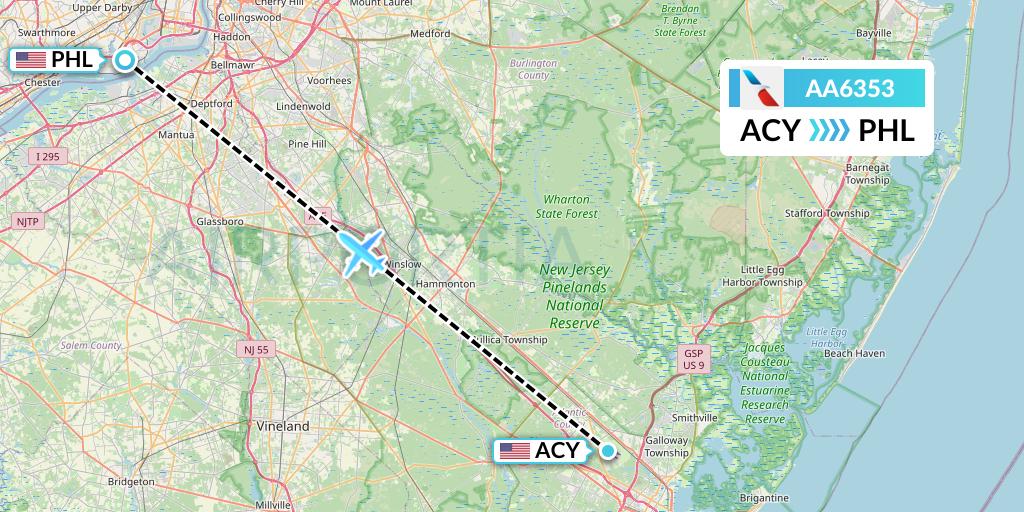 AA6353 Flight Status American Airlines: Atlantic City to Philadelphia ...
