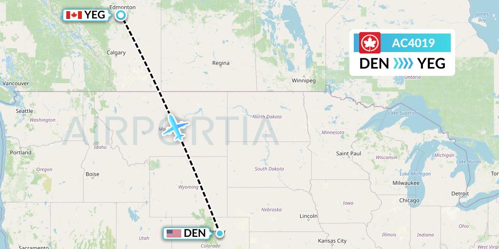 AC4019 Air Canada Flight Map: Denver to Edmonton