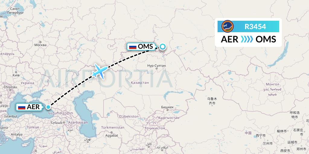 R3454 Yakutia Airlines Flight Map: Sochi to Omsk