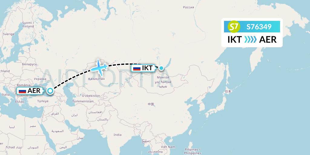 S76349 S7 Airlines Flight Map: Irkutsk to Sochi