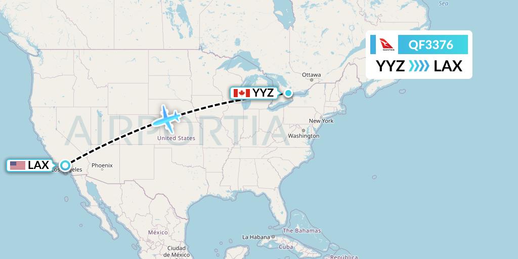 QF3376 Qantas Flight Map: Toronto to Los Angeles