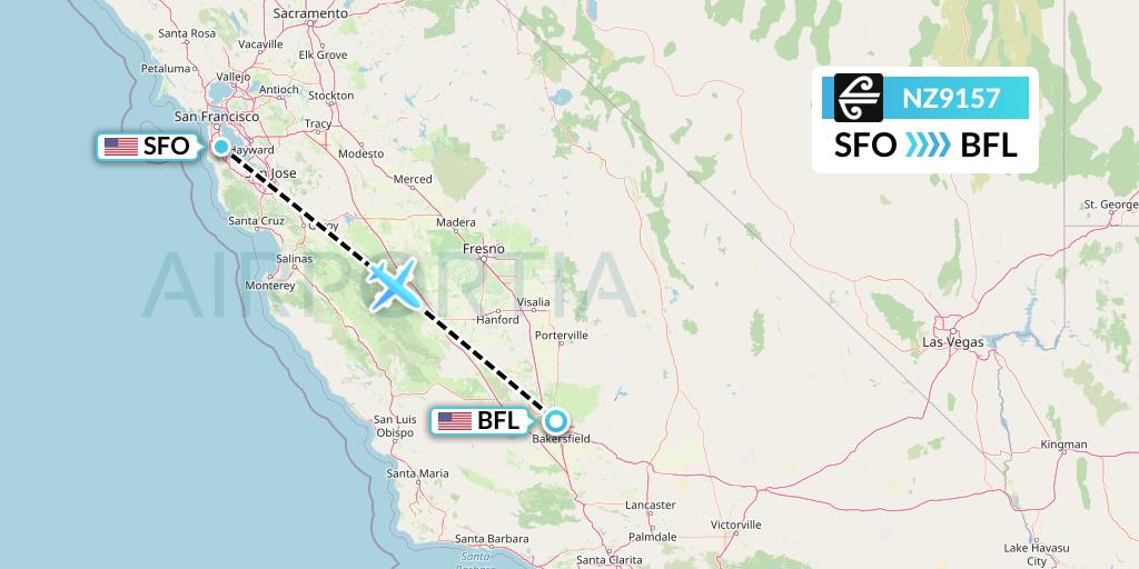 NZ9157 Air New Zealand Flight Map: San Francisco to Bakersfield