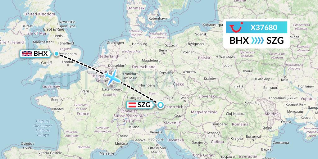 X37680 TUI fly Germany Flight Map: Birmingham to Salzburg