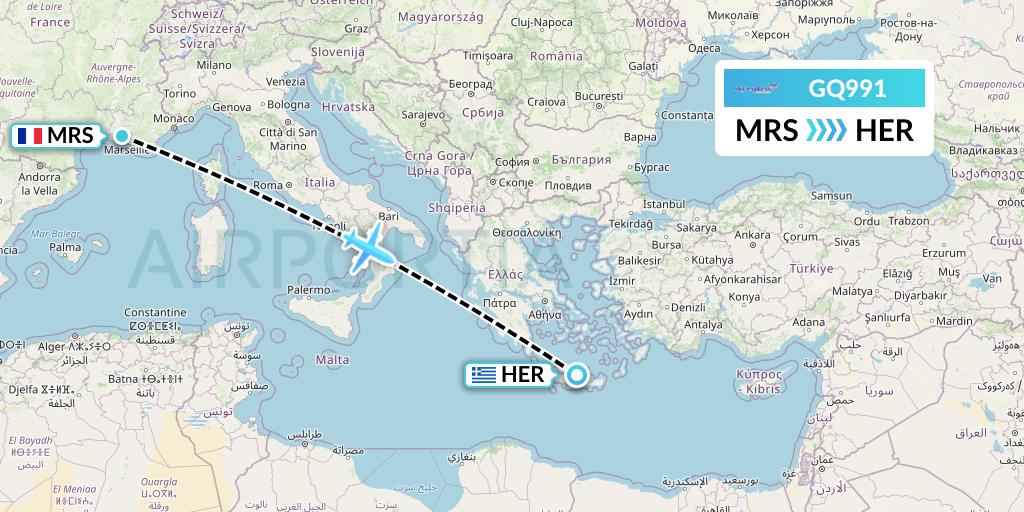 GQ991 Sky Express (Greece) Flight Map: Marseille to Heraklion