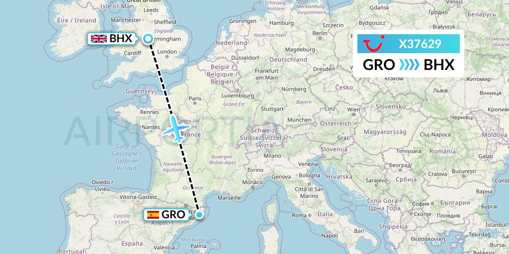 X37629 TUI fly Germany Flight Map: Girona to Birmingham