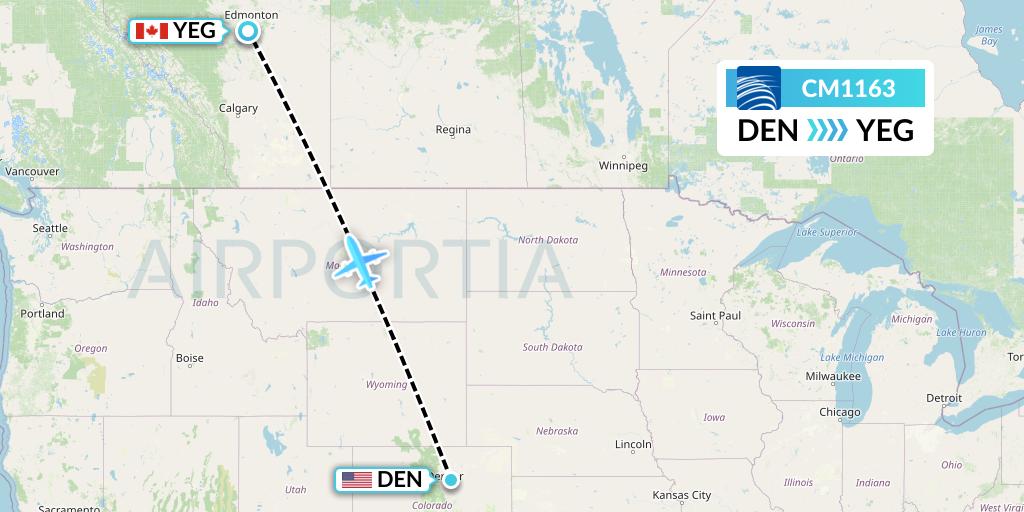 CM1163 Copa Airlines Flight Map: Denver to Edmonton