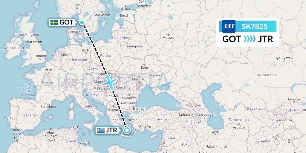 SK7825 SAS Flight Map: Gothenburg to Santorini