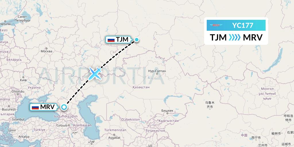 YC177 Yamal Airlines Flight Map: Tyumen to Mineralnye Vody