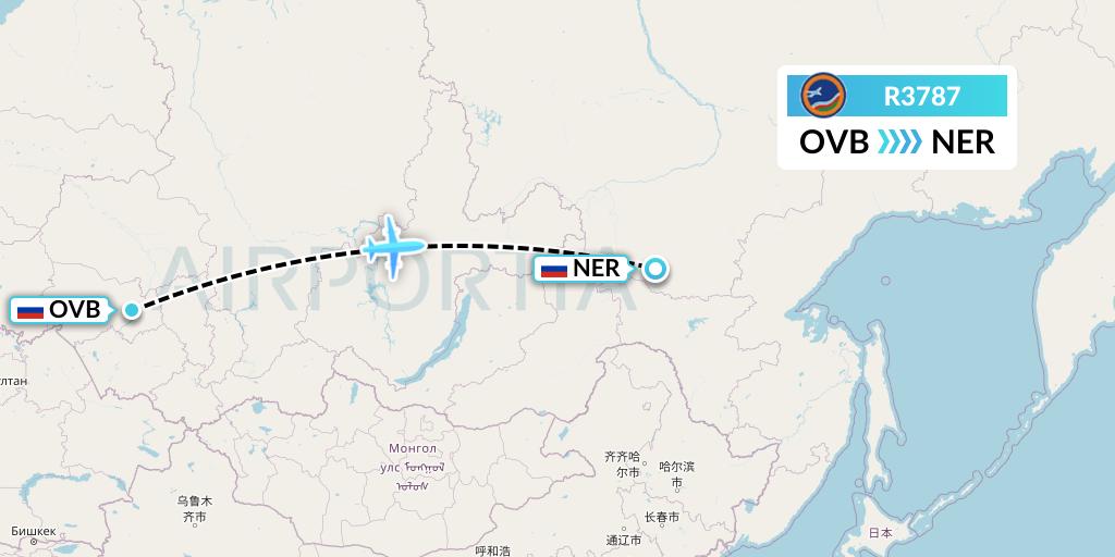 R3787 Yakutia Airlines Flight Map: Novosibirsk to Chulman