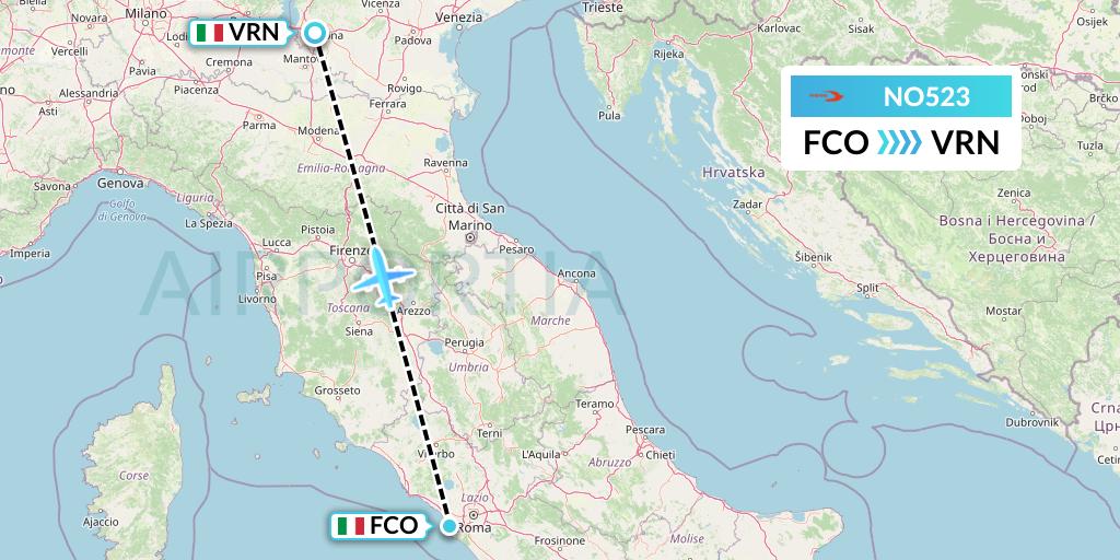 NO523 Neos Flight Map: Rome to Verona