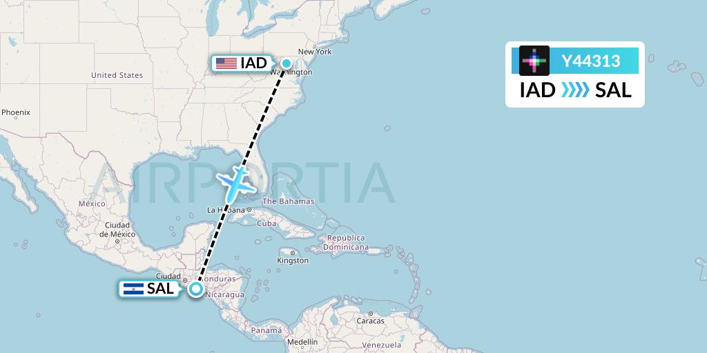 Y44313 Volaris Flight Map: Washington to San Salvador