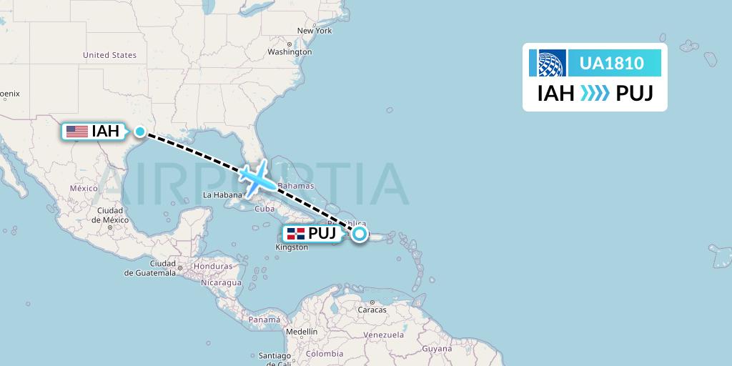 UA1810 United Airlines Flight Map: Houston to Punta Cana