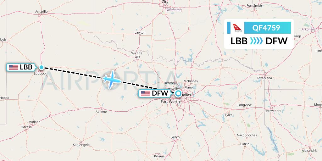 QF4759 Qantas Flight Map: Lubbock to Dallas