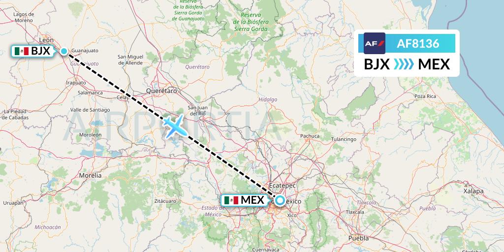 AF8136 Air France Flight Map: Silao to Mexico City