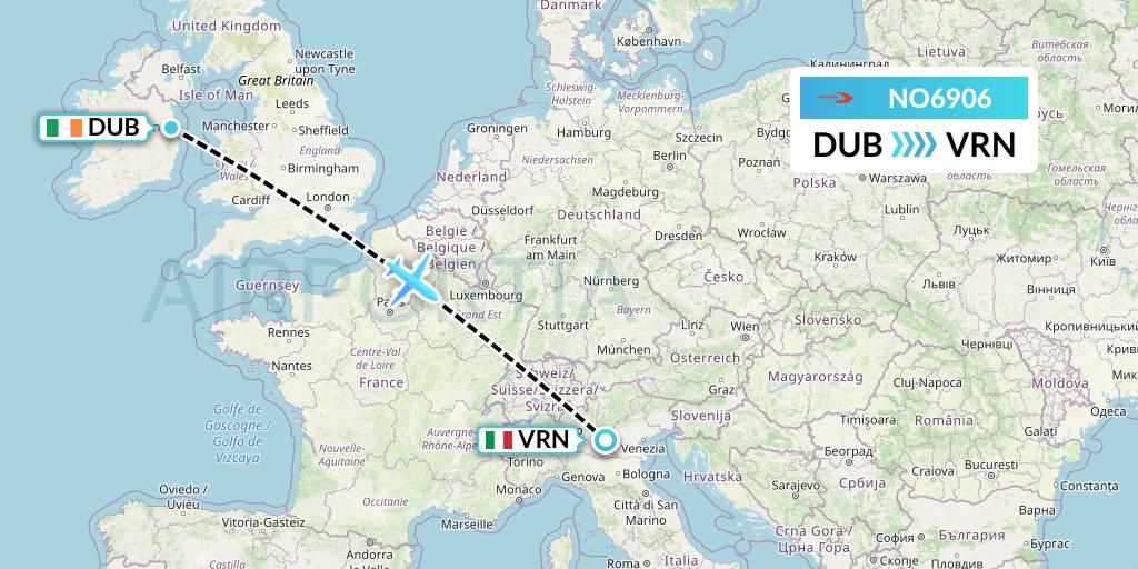 NO6906 Neos Flight Map: Dublin to Verona