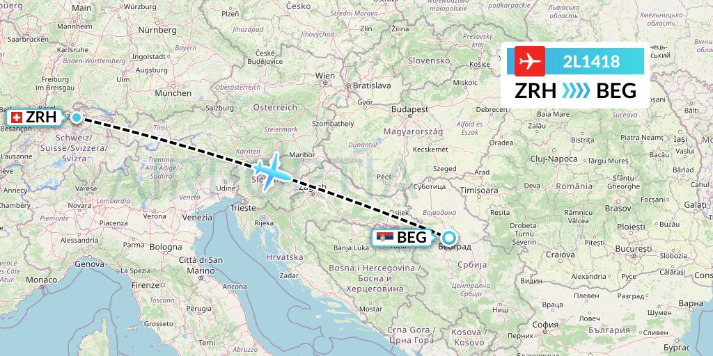 2L1418 Helvetic Airways Flight Map: Zurich to Belgrade