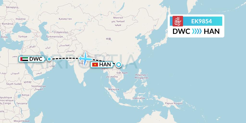 EK9854 Emirates Flight Map: Dubai to Hanoi