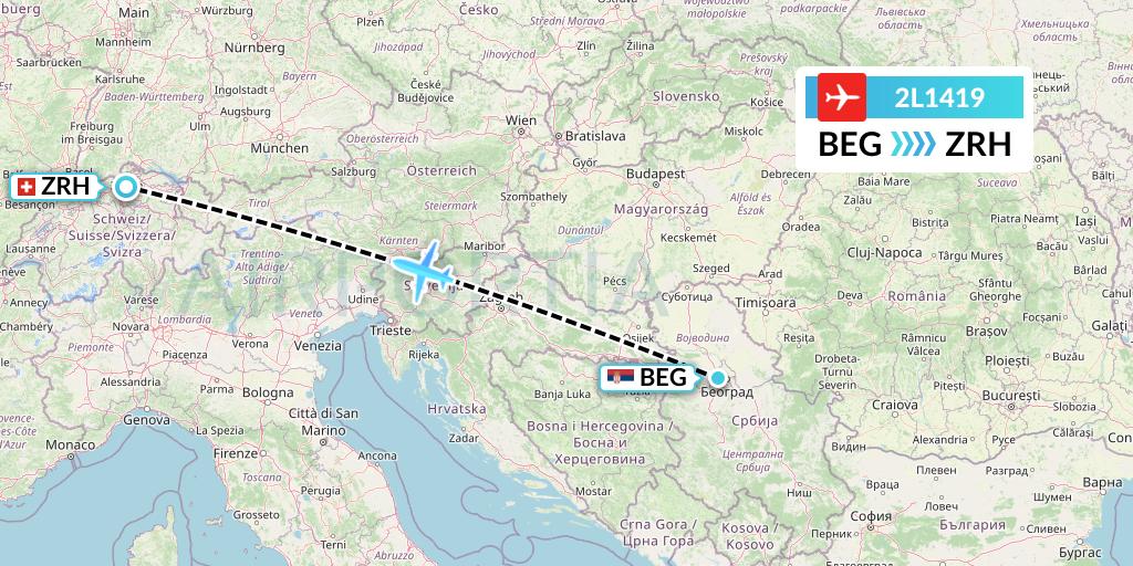 2L1419 Helvetic Airways Flight Map: Belgrade to Zurich