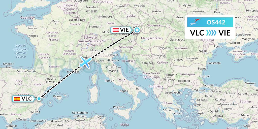 OS442 Austrian Airlines Flight Map: Valencia to Vienna