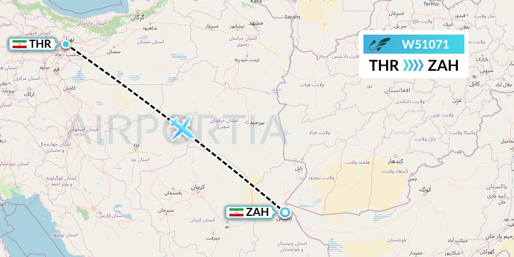 W51071 Mahan Air Flight Map: Tehran to Zahedan