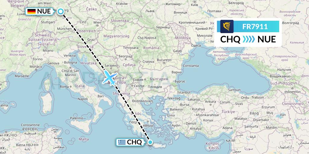 FR7911 Ryanair Flight Map: Chania to Nurnberg