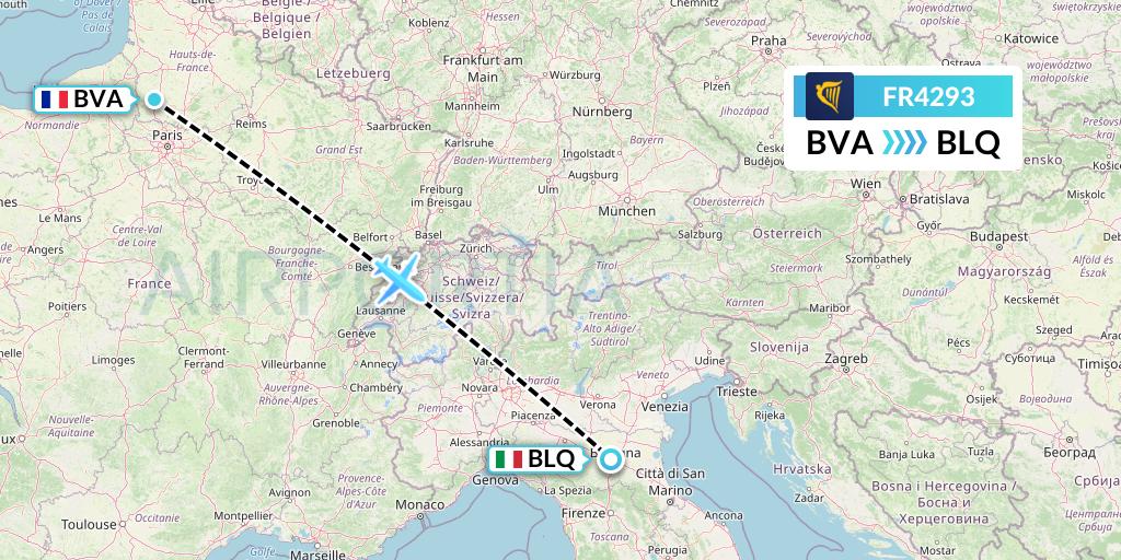 FR4293 Ryanair Flight Map: Paris to Bologna