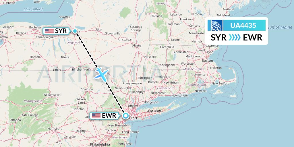 UA4435 United Airlines Flight Map: Syracuse to New York