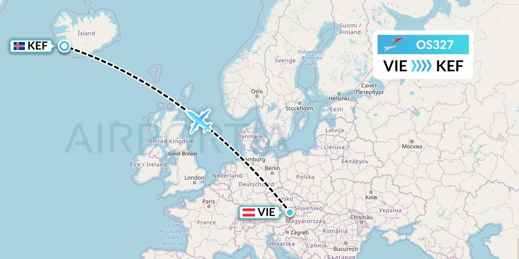 OS327 Austrian Airlines Flight Map: Vienna to Reykjavik